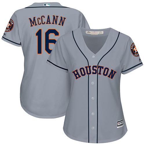 Astros #16 Brian McCann Grey Road Women's Stitched MLB Jersey - Click Image to Close
